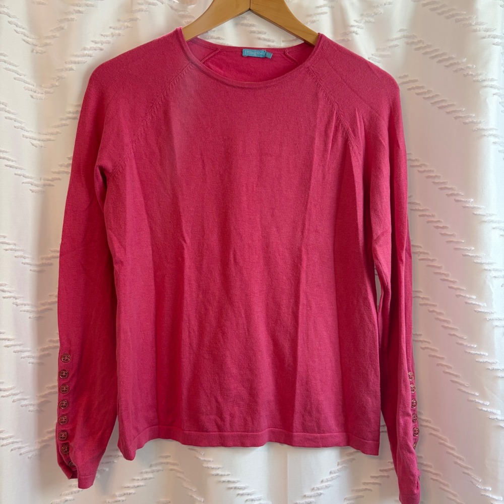 J.McLaughlin Pink Cotton Modal Blend Crewneck Sweater Button Cuff Small